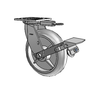 4 Series 2 Inch Wide Top Plate Swivel Caster with 8 x 2 Performa Rubber (Round) Wheel and Tread Lock Brake