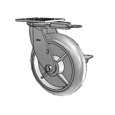 4 Series 2 Inch Wide Top Plate Swivel Caster with 8 x 2 Performa Rubber (Round) Wheel and Side Lock Brake