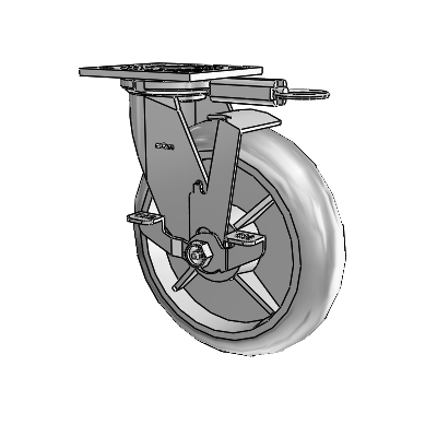 Roulette pivotante de la série 4, avec plaque supérieure de 2 pouces de large, équipée d'une roue en caoutchouc Performa (ronde) de 8 x 2 et d'un frein de blocage supérieur