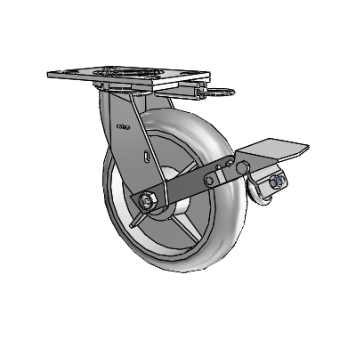 4 Series 2 Inch Wide Top Plate Swivel Caster with 8 x 2 Performa Rubber (Round) Wheel and Tread Lock Brake