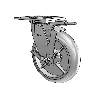 4 Series 2 Inch Wide Top Plate Swivel Caster with 8 x 2 Performa Rubber (Round) Wheel and Top Lock Brake