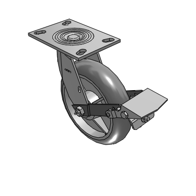 4 Series 2 Inch Wide Top Plate Swivel Caster with 8 x 2 Performa Rubber (Round) Wheel and Tread Lock Brake