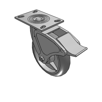4 Series 2 Inch Wide Top Plate Swivel Caster with 8 x 2 Performa Rubber (Round) Wheel and Total Lock Brake