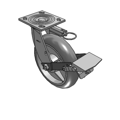 4 Series 2 Inch Wide Top Plate Swivel Caster with 8 x 2 Performa Rubber (Round) Wheel and Tread Lock Brake