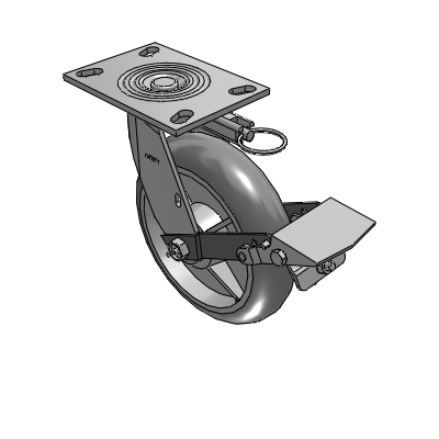 4 Series 2 Inch Wide Top Plate Swivel Caster with 8 x 2 Performa Rubber (Round) Wheel and Tread Lock Brake