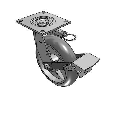 4 Series 2 Inch Wide Top Plate Swivel Caster with 8 x 2 Performa Rubber (Round) Wheel and Tread Lock Brake