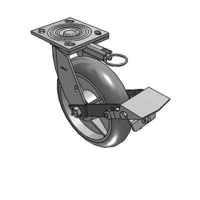 4 Series 2 Inch Wide Top Plate Swivel Caster with 8 x 2 Performa Rubber (Round) Wheel and Tread Lock Brake