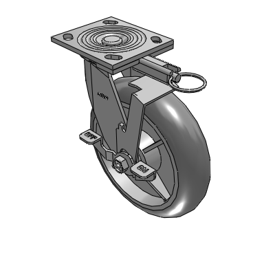 4 Series 2 Inch Wide Top Plate Swivel Caster with 8 x 2 Performa Rubber (Round) Wheel and Top Lock Brake