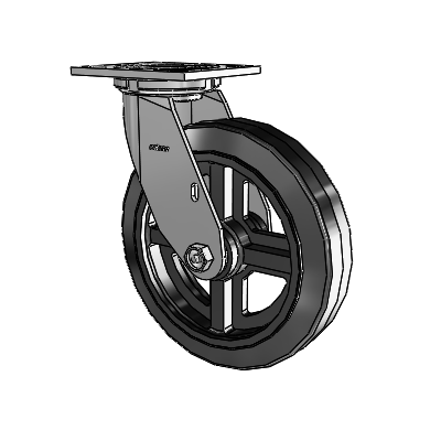 4 Series 2 Inch Wide Top Plate Swivel Caster with 8 x 2 MR - Moldon Rubber (Cast Iron Core) Wheel