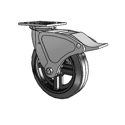 4 Series 2 Inch Wide Top Plate Swivel Caster with 8 x 2 MR - Moldon Rubber (Cast Iron Core) Wheel and Total Lock Brake