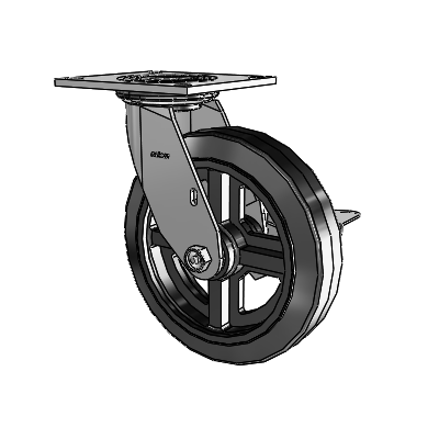 4 Series 2 Inch Wide Top Plate Swivel Caster with 8 x 2 MR - Moldon Rubber (Cast Iron Core) Wheel and Side Lock Brake