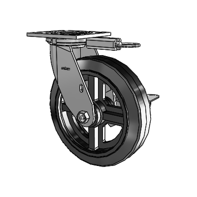 4 Series 2 Inch Wide Top Plate Swivel Caster with 8 x 2 MR - Moldon Rubber (Cast Iron Core) Wheel and Side Lock Brake