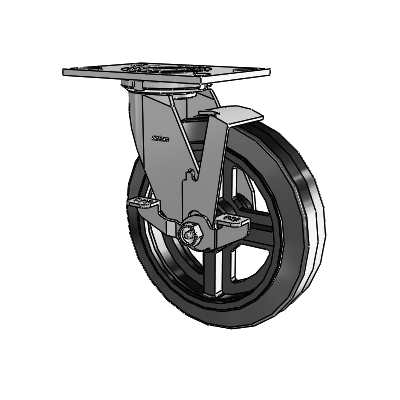 4 Series 2 Inch Wide Top Plate Swivel Caster with 8 x 2 MR - Moldon Rubber (Cast Iron Core) Wheel and Top Lock Brake