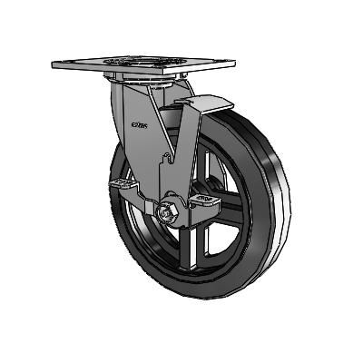 4 Series 2 Inch Wide Top Plate Swivel Caster with 8 x 2 MR - Moldon Rubber (Cast Iron Core) Wheel and Top Lock Brake