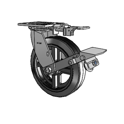 4 Series 2 Inch Wide Top Plate Swivel Caster with 8 x 2 MR - Moldon Rubber (Cast Iron Core) Wheel and Tread Lock Brake
