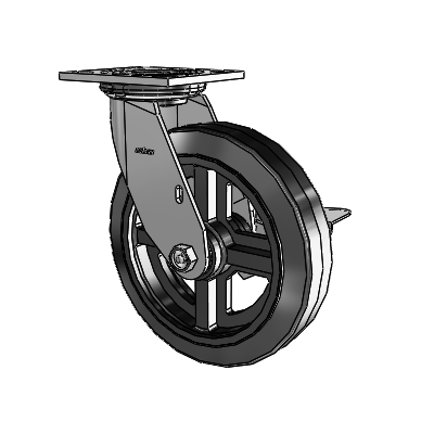 4 Series 2 Inch Wide Top Plate Swivel Caster with 8 x 2 MR - Moldon Rubber (Cast Iron Core) Wheel and Side Lock Brake