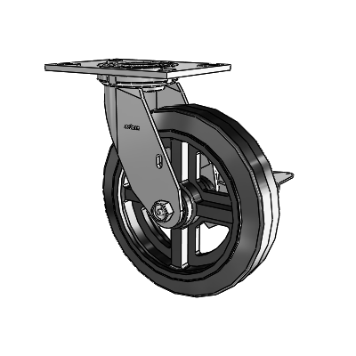 4 Series 2 Inch Wide Top Plate Swivel Caster with 8 x 2 MR - Moldon Rubber (Cast Iron Core) Wheel and Side Lock Brake