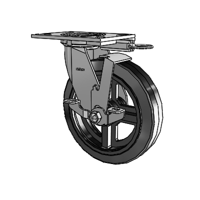 4 Series 2 Inch Wide Top Plate Swivel Caster with 8 x 2 MR - Moldon Rubber (Cast Iron Core) Wheel and Top Lock Brake