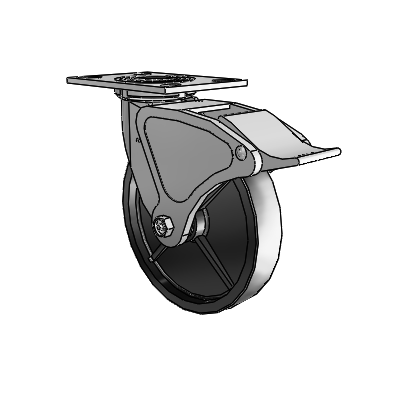4 Series 1 1/2" Casters Top Plate Swivel Zinc with 8 x 1.5 Polyolefin Wheel and Total Lock Brake