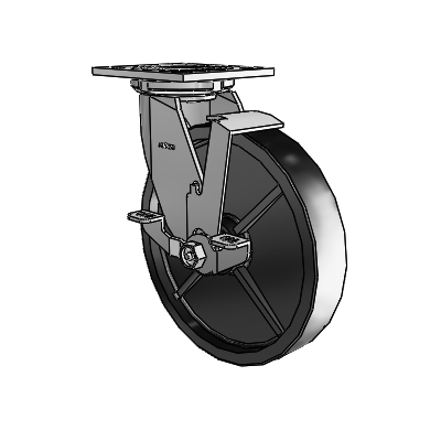 4 Series 1 1/2" Casters Top Plate Swivel Zinc with 8 x 1.5 Polyolefin Wheel and Top Lock Brake