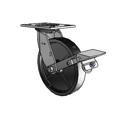 4 Series 1 1/2" Casters Top Plate Swivel Zinc with 8 x 1.5 Polyolefin Wheel and Tread Lock Brake