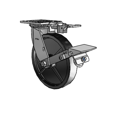 4 Series 1 1/2" Casters Top Plate Swivel Zinc with 8 x 1.5 Polyolefin Wheel and Tread Lock Brake