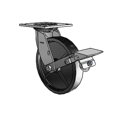 4 Series 1 1/2" Casters Top Plate Swivel Zinc with 8 x 1.5 Polyolefin Wheel and Tread Lock Brake