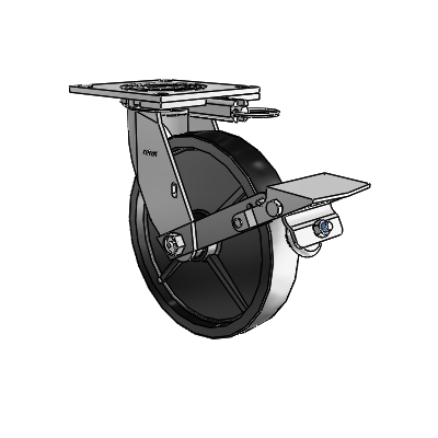 4 Series 1 1/2" Casters Top Plate Swivel Zinc with 8 x 1.5 Polyolefin Wheel and Tread Lock Brake