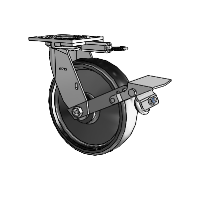 4 Series 2 Inch Wide Top Plate Swivel Caster with 8 x 2 Endura Solid Elastomer Wheel and Tread Lock Brake