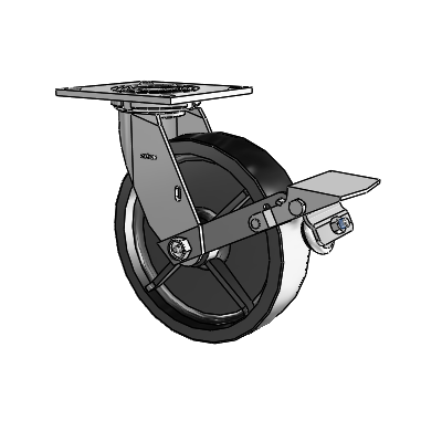 4 Series 2 Inch Wide Top Plate Swivel Caster with 8 x 2 Polyolefin Wheel and Tread Lock Brake