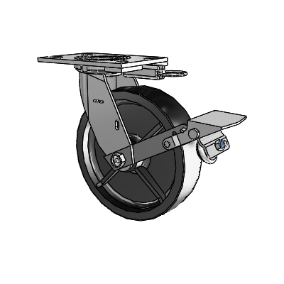 4 Series 2 Inch Wide Top Plate Swivel Caster with 8 x 2 Polyolefin Wheel and Tread Lock Brake