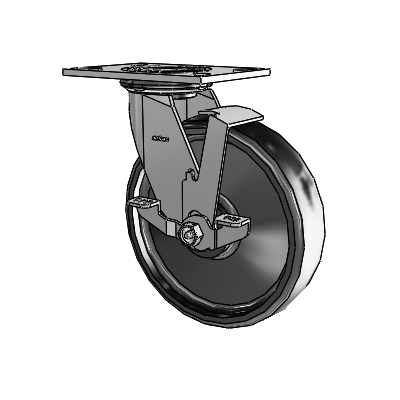 4 Series 2 Inch Wide Top Plate Swivel Caster with 8 x 2 Endura Solid Elastomer Wheel and Top Lock Brake