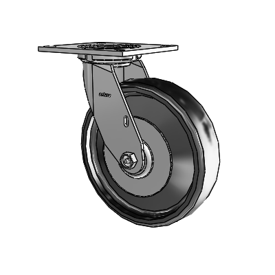 Roulette pivotante de la série 4, à plaque supérieure de 2 pouces de large, équipée d'une roue en élastomère plein Endura de 8 x 2