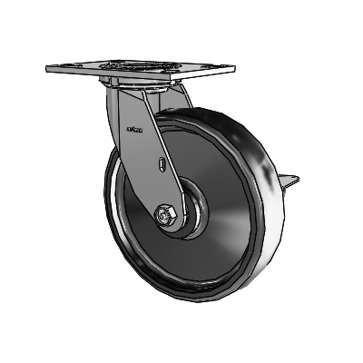 4 Series 2 Inch Wide Top Plate Swivel Caster with 8 x 2 Endura Solid Elastomer Wheel and Side Lock Brake