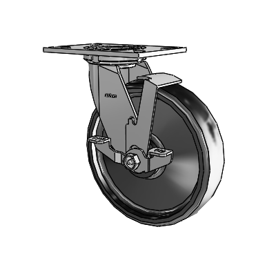 4 Series 2 Inch Wide Top Plate Swivel Caster with 8 x 2 Endura Solid Elastomer Wheel and Top Lock Brake
