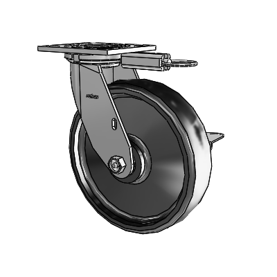4 Series 2 Inch Wide Top Plate Swivel Caster with 8 x 2 Endura Solid Elastomer Wheel and Side Lock Brake