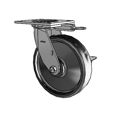 4 Series 2 Inch Wide Top Plate Swivel Caster with 8 x 2 Endura Solid Elastomer Wheel and Side Lock Brake