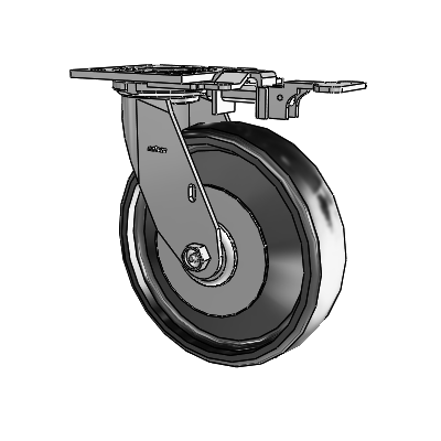 4-serie zwenkwiel met bovenplaat van 2 inch breed en 8 x 2 Endura-wiel van massief elastomeer