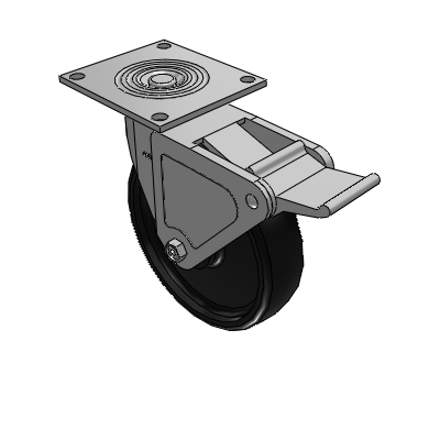 4 Series 2 Inch Wide Top Plate Swivel Caster with 8 x 2 Endura Solid Elastomer Wheel and Tech Lock Brake