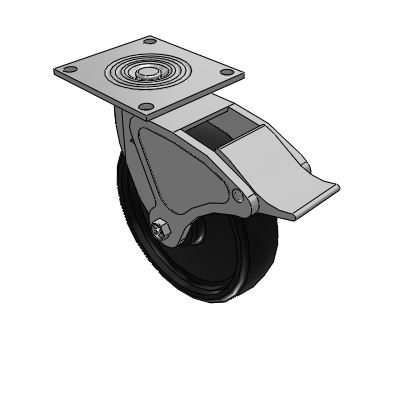 4 Series 2 Inch Wide Top Plate Swivel Caster with 8 x 2 Endura Solid Elastomer Wheel and Total Lock Brake