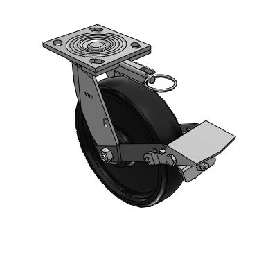 4 Series 2 Inch Wide Top Plate Swivel Caster with 8 x 2 Endura Solid Elastomer Wheel and Tread Lock Brake