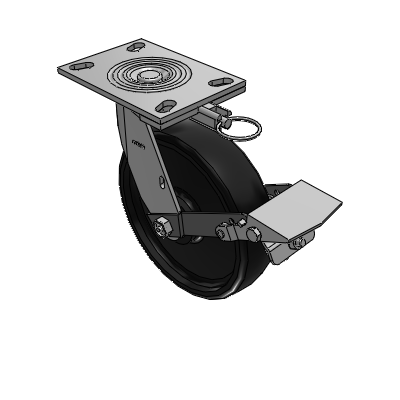 4 Series 2 Inch Wide Top Plate Swivel Caster with 8 x 2 Endura Solid Elastomer Wheel and Tread Lock Brake