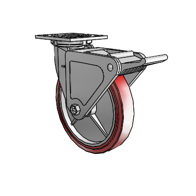 4 Series 1 1/2" Casters Top Plate Swivel Zinc with 8 x 1.5 Polyurethane HI-TECH Wheel and Tech Lock Brake