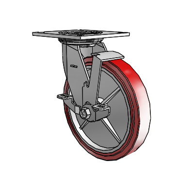 4 Series 1 1/2" Casters Top Plate Swivel Zinc with 8 x 1.5 Polyurethane HI-TECH Wheel and Top Lock Brake