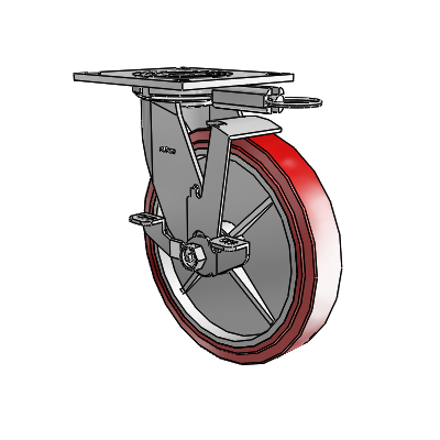 4 Series 1 1/2" Casters Top Plate Swivel Zinc with 8 x 1.5 Polyurethane HI-TECH Wheel and Top Lock Brake