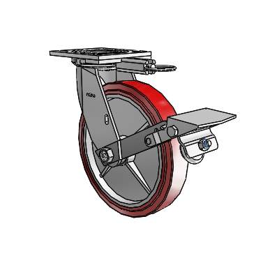 4 Series 1 1/2" Casters Top Plate Swivel Zinc with 8 x 1.5 Polyurethane HI-TECH Wheel and Tread Lock Brake