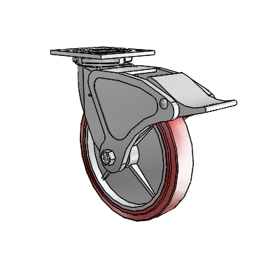 4 Series 1 1/2" Casters Top Plate Swivel Zinc with 8 x 1.5 Polyurethane HI-TECH Wheel and Total Lock Brake