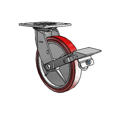4 Series 1 1/2" Casters Top Plate Swivel Zinc with 8 x 1.5 Polyurethane HI-TECH Wheel and Tread Lock Brake