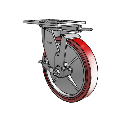 4 Series 1 1/2" Casters Top Plate Swivel Zinc with 8 x 1.5 Polyurethane HI-TECH Wheel and Top Lock Brake