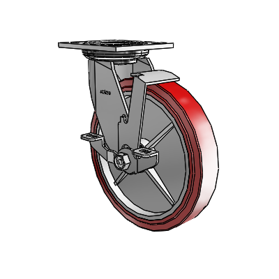4 Series 1 1/2" Casters Top Plate Swivel Zinc with 8 x 1.5 Polyurethane HI-TECH Wheel and Top Lock Brake